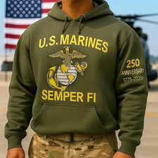 US Marines 250th Anniversary Hoodie, Semper Fi Military Shirt All Size S - 3XL