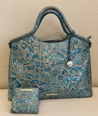 Brahmin Elaine Serenity Sonic Holographic Floral Embossed Blue