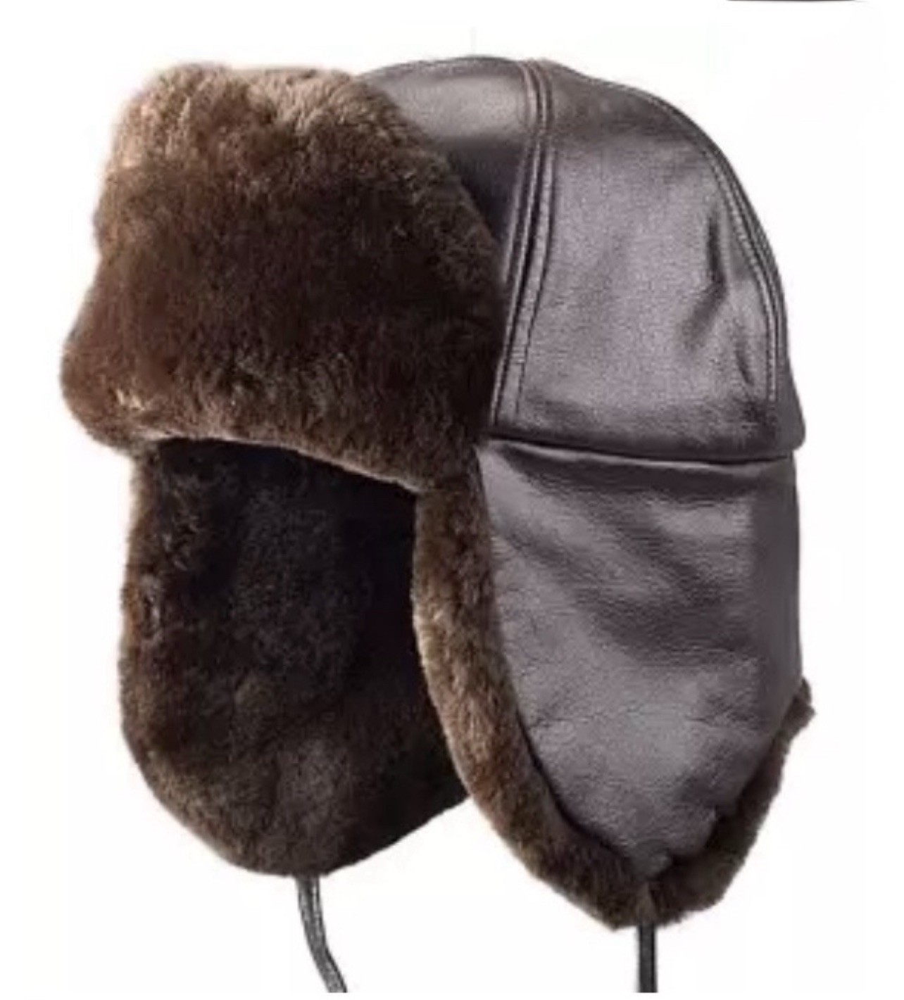 Leather Trapper Hat - Sheared Beaver - image 1
