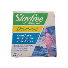 Vintage Stayfree Maxi Pads Regular 12 Count Box Unopened Feminine Napkins