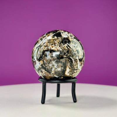 Sea Jasper Sphere on Black Wrought Iron Stand