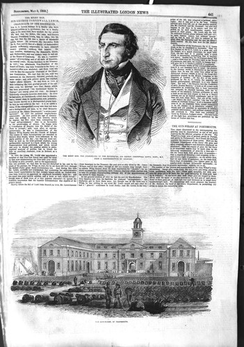 Original Old Antique Print 1855 Chancellor Exchequer Cornewall Lewis Portsmouth