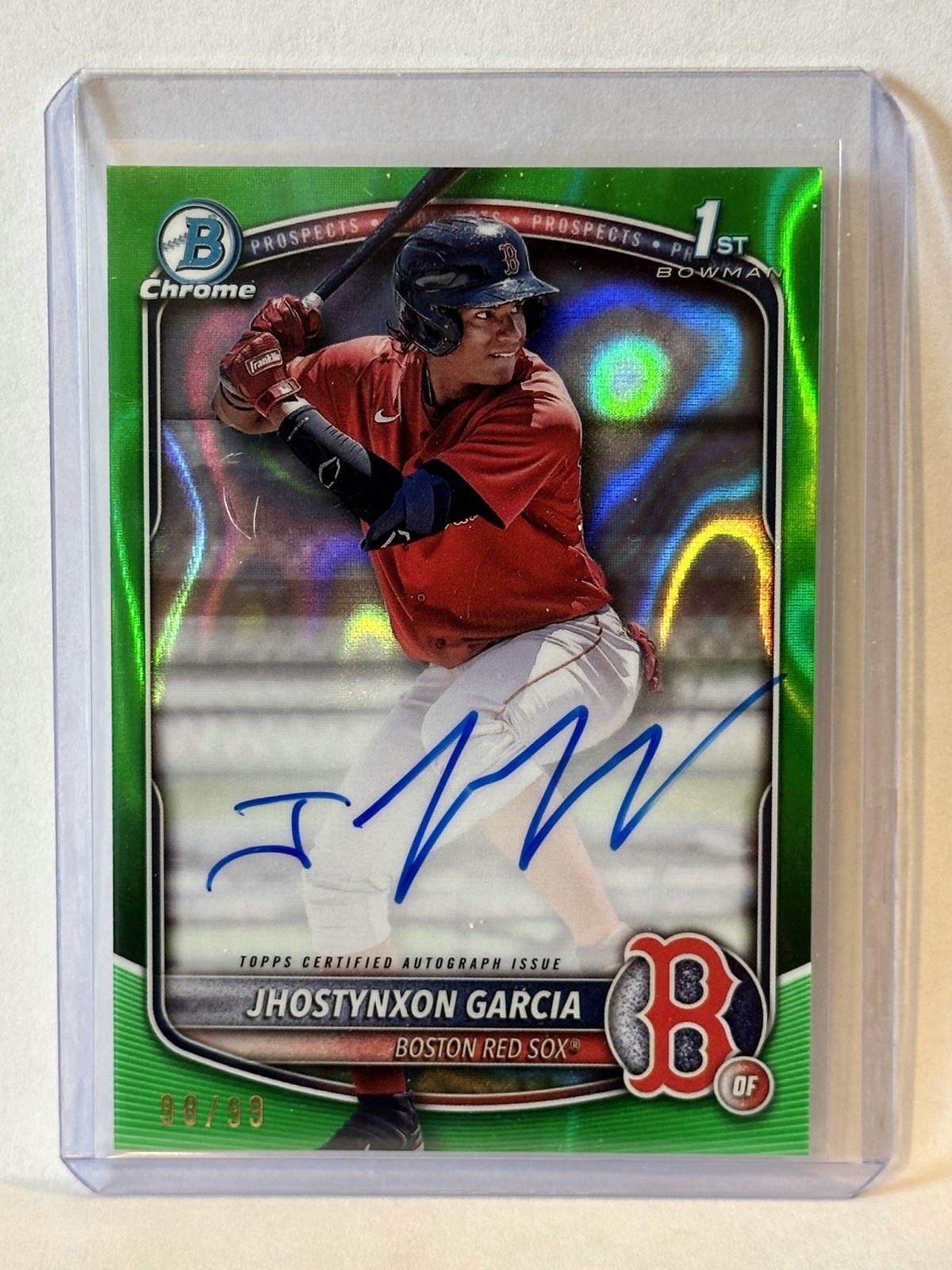 Green Lava Refractor 98/99 Jhostynxon Garcia 1st Auto Red Sox 2025 Bowman Chrome