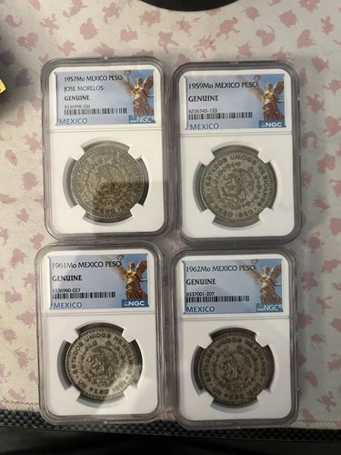 Lot Of 4 1957, 1959, 1961, 1962 Mo Mexico Peso Silver NGC Genuine