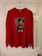 Vintage 90s Disney Store Red Mickey Mouse Hem Crewneck Large Sweater