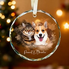 Personalized Watercolor Photo Pet Ornament,Dog Memorial Keepsake Decor