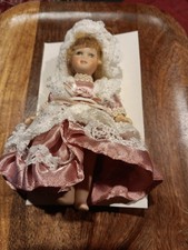 Vtg.  PORCELAIN VICTORIAN  DOLL Light HAIR BLUE EYES IN Pink LACE DRESS Ornament