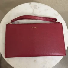 Pre loved Authentic FURLA Red Genuine Leather Envelope Wristlet Wallet 8x5 in