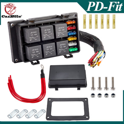 Universal 12V Waterproof Automotive 6 ATO Fuse Relay Box Block w/ Harness Marine