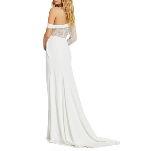 Mac Duggal Women White Beaded Mesh Bodice One-Shoulder Column Gown Size US 14 - Picture 2 of 7