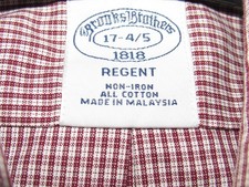 BROOKS BROTHERS Men's 17 34/35 REGENT Dress Shirt Burgundy Check Pocket No Iron