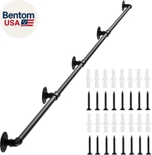 Handrail for Indoor Stairs - 15 Feet Wall Mount Industrial Iron Pipe - Metal Rai