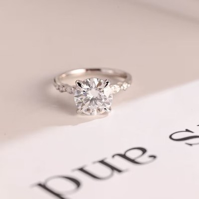 Round Cut Moissanite With 18k White Gold Plated Silver Women's Ring #336
