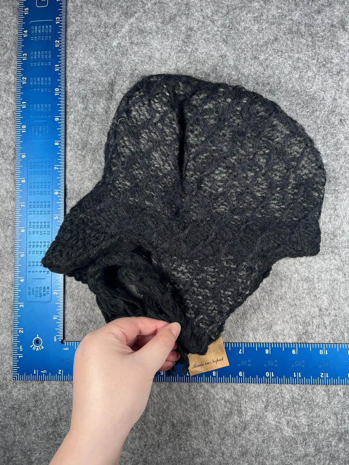 Handmade Trapper Hat Unisex Small Black Wool Ear Flap Fleece Lined Nepal