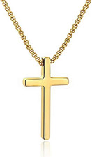 Cross Necklace for Men, Silver Black Gold Stainless Steel Plain Cross Pendant Ne