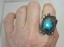 Vintage Navajo Sterling Silver  Turquoise Ring Unmarked Unsigned Size 7