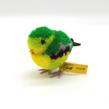 Steiff Miniature Wool Pom Pom Green Yellow Bird Figurine 7112/08 Vintage Tag