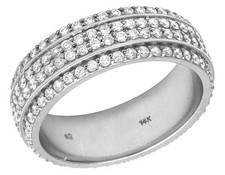 14K White Gold Real Diamond 4 Row Men's Eternity Wedding Band Ring 2.10 CT 7MM