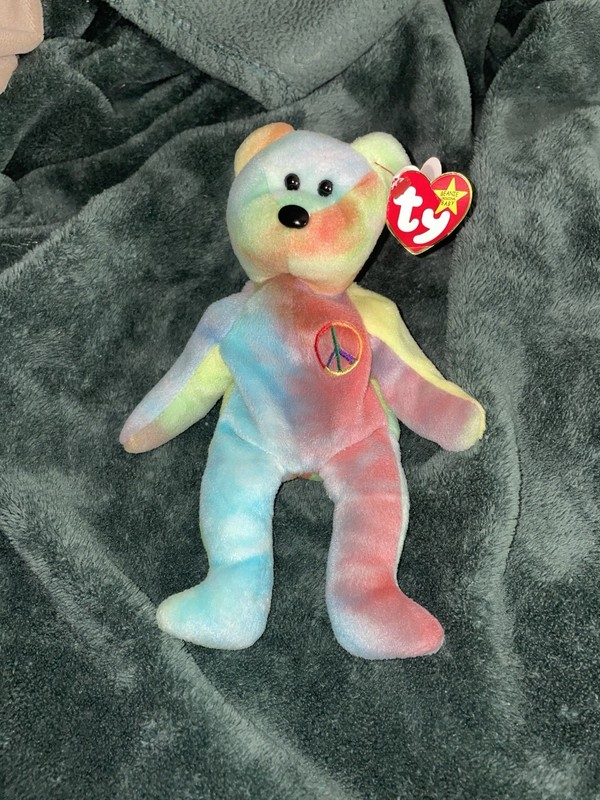 Ty Beanie Babies Peace Bear 1996 Rainbow Tie-Dye Plush Beanbag Retired