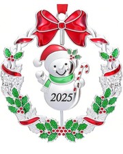 Dated 2025 Silver Rotatable Snowman Christmas Tree Ornament