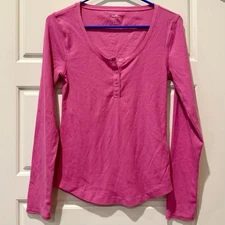 Gap Body Womens Small Pink Long Sleeve Ribbed Henley Buttons Shirt, B#99