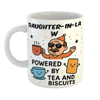 POWERED BY TEA & BISCUITS Tasse für Schwiegertochter | Lustige Party Geschenkidee