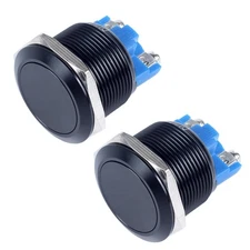 2 PCS 22mm Latching Metal Waterproof Push Button Switch 1NO Black Shell Flat