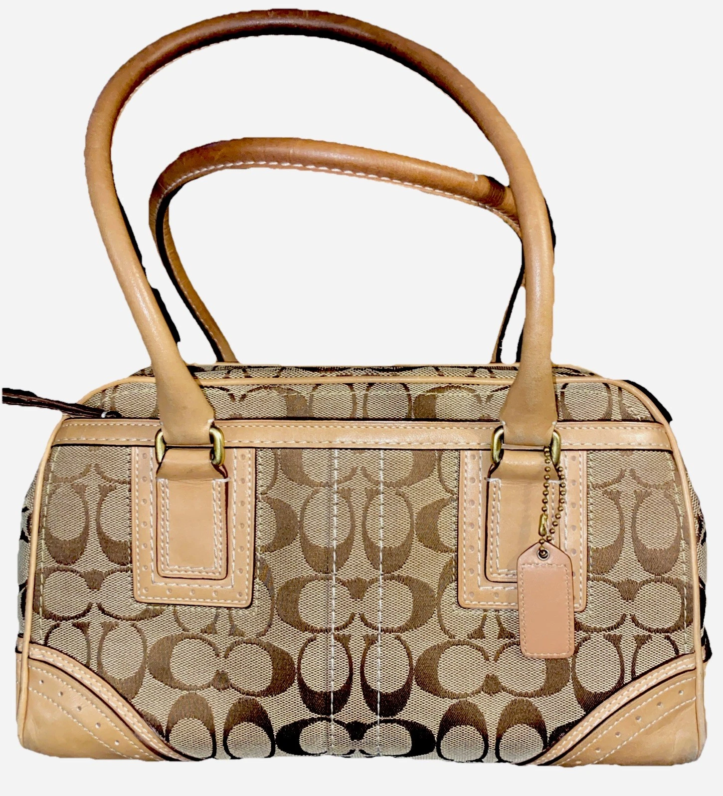 Coach Signature Monogram Canvas And Leather Shoulder Handbag Gold Hardware
