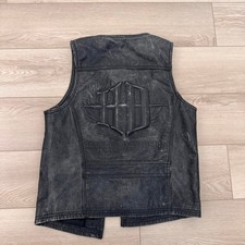 Harley-Davidson Distressed Black Leather Vest Small Embossed Logo Button Front