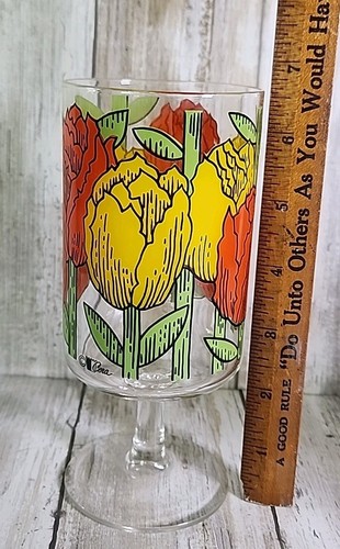 VTG Cera Red Yellow & Orange Tulip Flower Patterned Footed Cocktail Glass MCM - Picture 9 of 10