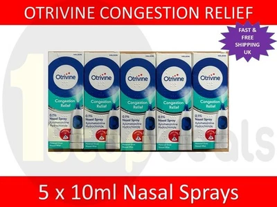 5 x 10ml Otrivine Nose Spray for Congestion & Blocked Nose Relief Green