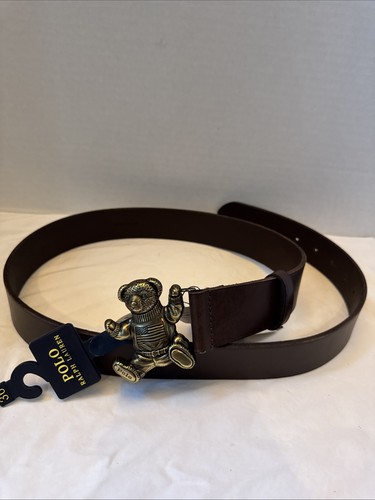 Polo Ralph Lauren POLO BEAR cintura in pelle marrone fibbia oro uomo taglia 36 - nuova con etichetta - Foto 6 di 6