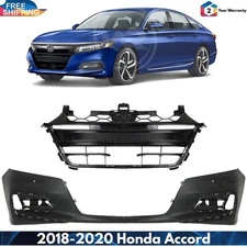 Front Bumper Cover Fascia & Lower Grille Kit For 2018-2020 Honda Accord