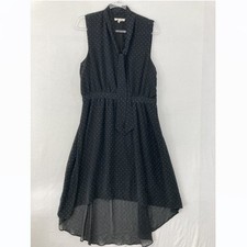 Avev Les Filles Large Black Navy Swiss Dot Tie Front High Low Midi Dress Elegant
