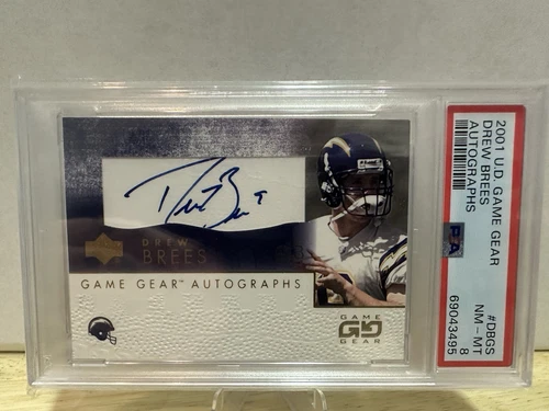 2001 Upper Deck DREW BREES Auto RC Rookie GAME GEAR  PSA 8