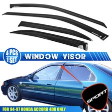 Fits 94-97 Honda Accord 4dr Window Visors Vent Rain Guard W White Sport