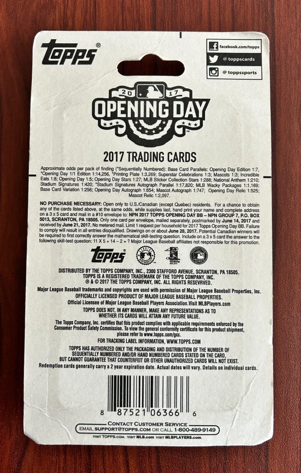 2017 Topps Opening Day Baseball Sealed BLISTER Pack 24 Cards- Aarron Judge RC YR - Image 2 of 2