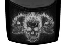 Flaming Skull Faces Burning Greyscale Truck Hood Wrap Vinyl Car Graphic Decal 