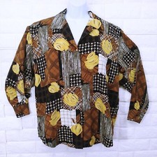 Vintage 90s LeCaviar Patchwork Floral Blouse Sz-L Button-up Open Collar LongSL