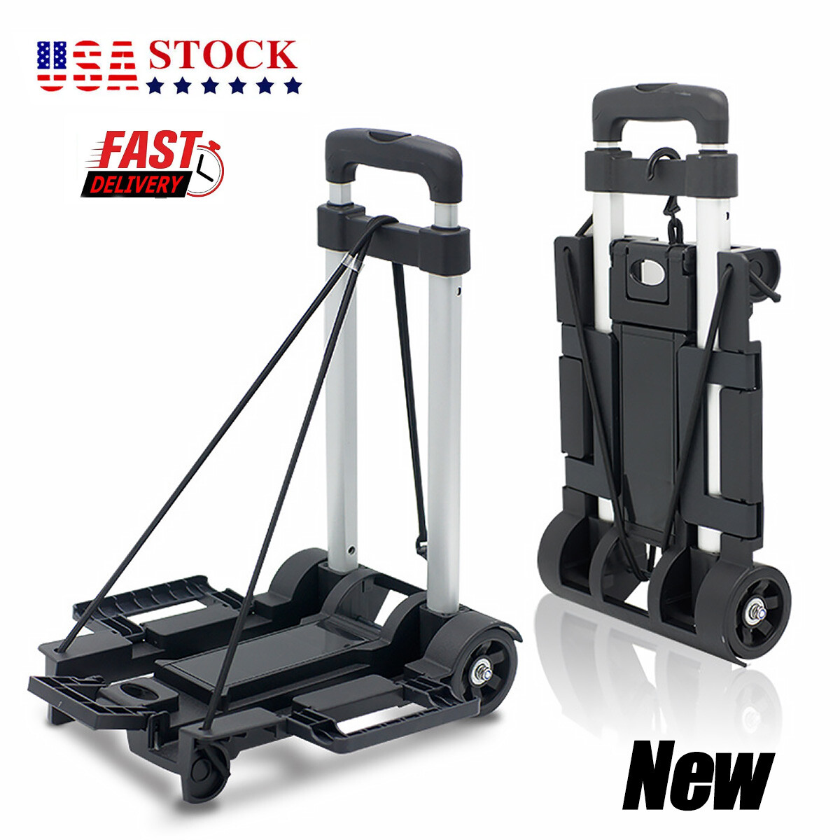 Folding Aluminium Cart Hand Truck Dolly Push Collapsible Trolley Luggage Wheel
