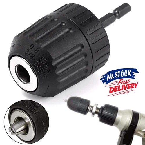 0.8-10 mm Keyless Drill Chuck Converter 3/8" 24UNF Thread Adapter 1/4" Hex Shank