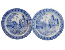 2x Pearlware Child Toy Dinner Set Plate KITE FLIER 1830 Staffordshire Historical