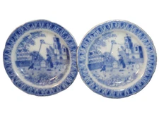 2x Pearlware Child Toy Dinner Set Plate KITE FLIER 1830 Staffordshire Historical