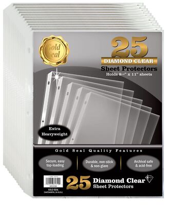 25 Count Diamond Clear Extra Heavyweight Sheet Protectors, 4 mils Strong,8.5 ...