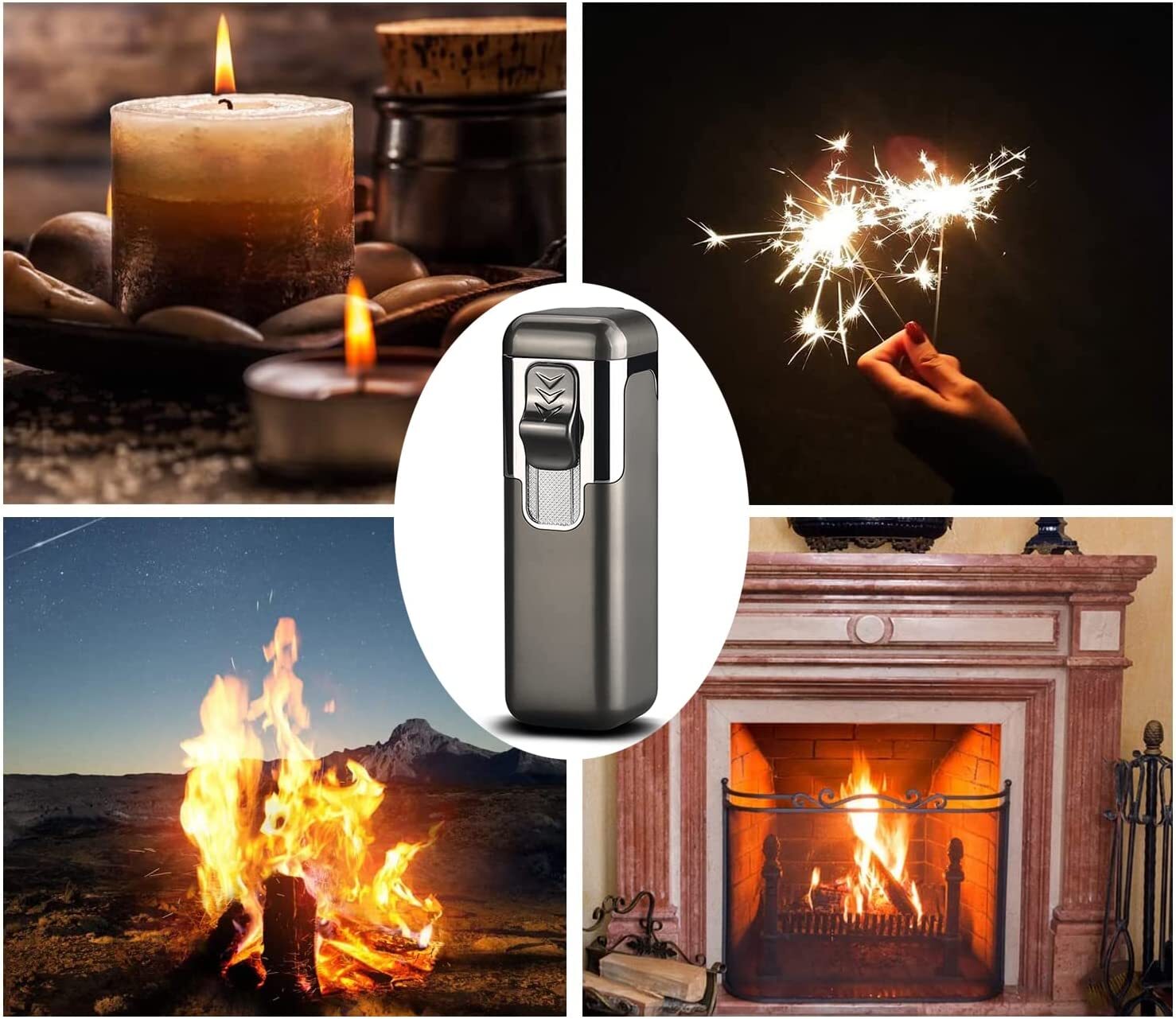 Metal Cigar Lighter 4 Jet Torch Gas Butane Refillable lighter for Cigar(Silver)