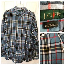 J.Crew 100% Cotton Plaid Long Sleeve Blue Black White Yellow Button Shirt XL