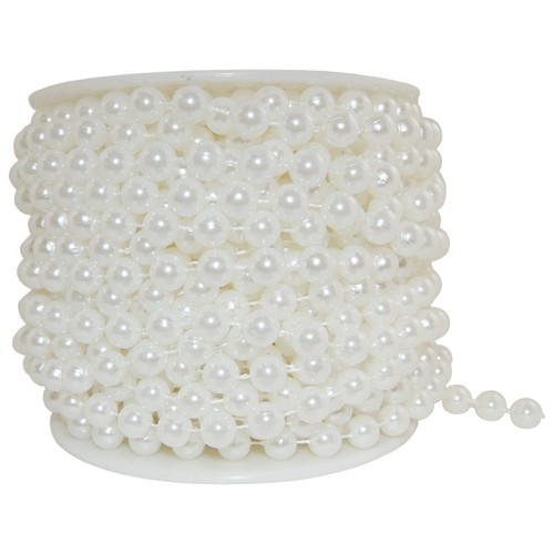 20 Yards Stringed Faux Pearls Large 10mm Shiny White Beads Garland 60 Foot Spool - Picture 2 of 5