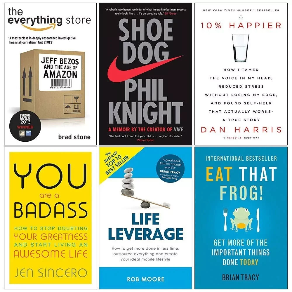 Everything Store, Shoe Dog, 10% Happier, You Are a Badass 6 Books Collection Set