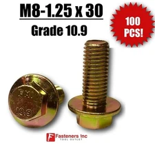 (QTY 100) M8-1.25 x 30 MM Metric Hex Flange Bolts Grade 10.9 Screws Zinc Yellow