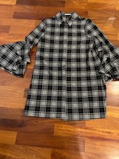 Alice + Olivia Jem Plaid Ruffle Bell Sleeve Button Shirt Dress Black Women's S/P